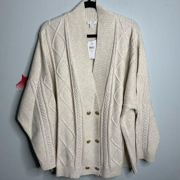 J. Jill Fisherman Knit Double Breasted Oatmeal Cardigan Sweater Plus 3X NEW NWT - Picture 4 of 10